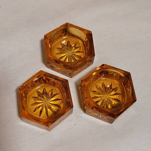 Set of 3 Vintage Amber Glass Salt Bowls